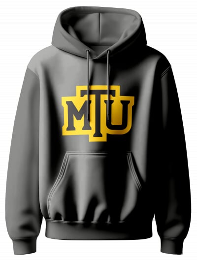 Dark gray hooded sweatshirt with MTU on the front.
