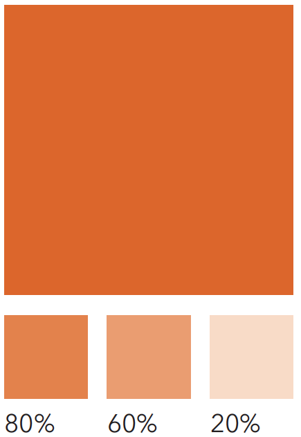 Color swatch of polished copper with tint levels of 80%, 60%, and 20%.