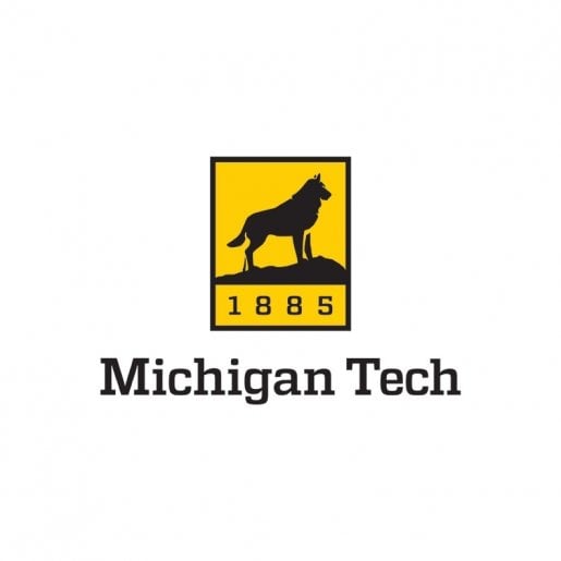 A cake design featuring the Michigan Tech Husky logo and Michigan Tech written below