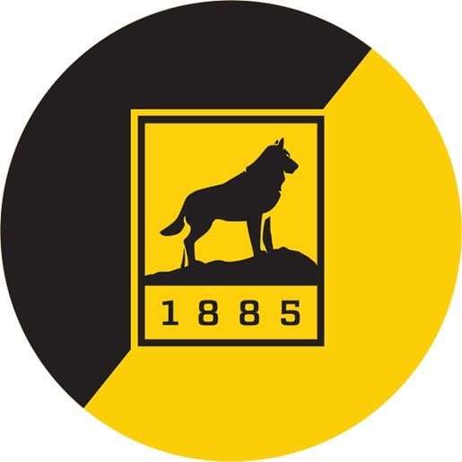 A round version of the Michigan Tech Husky logo