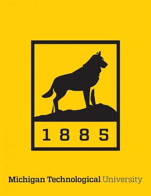 Poster with the Michigan Tech Husky logo on a gold background