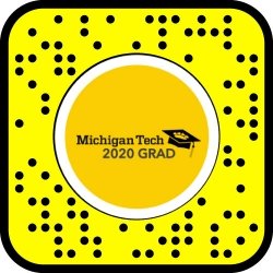 Yellow square with black dots and Michigan Tech 2020 Grad text in the middle.