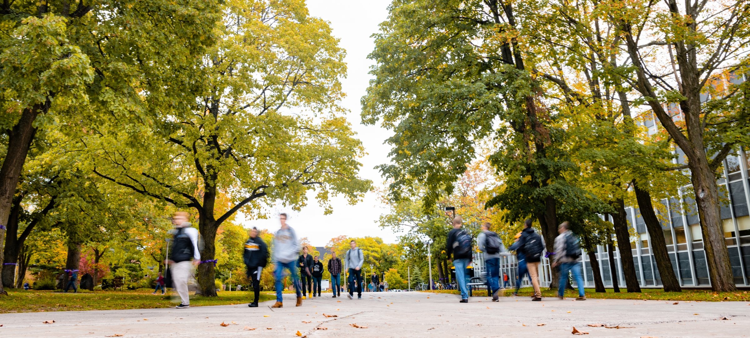 Blurred students walking on campus.