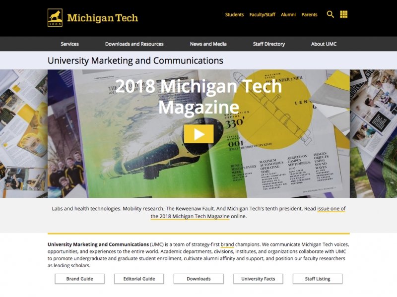 Screen shot of the University Marketing and Communications homepage.