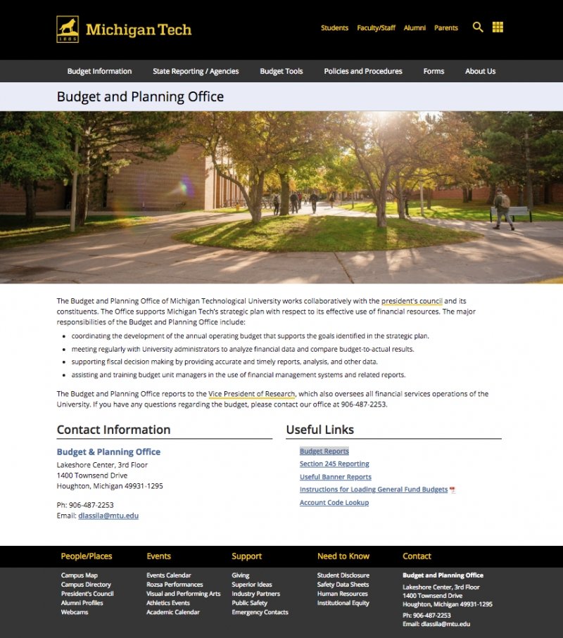 Screen shot of the Budget and Planning Office homepage.