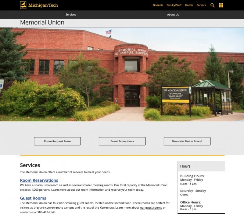 Screen shot of the Memorial Union homepage.