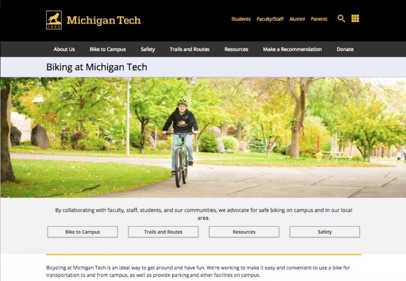 Screen shot of the Biking at Michigan Tech homepage.