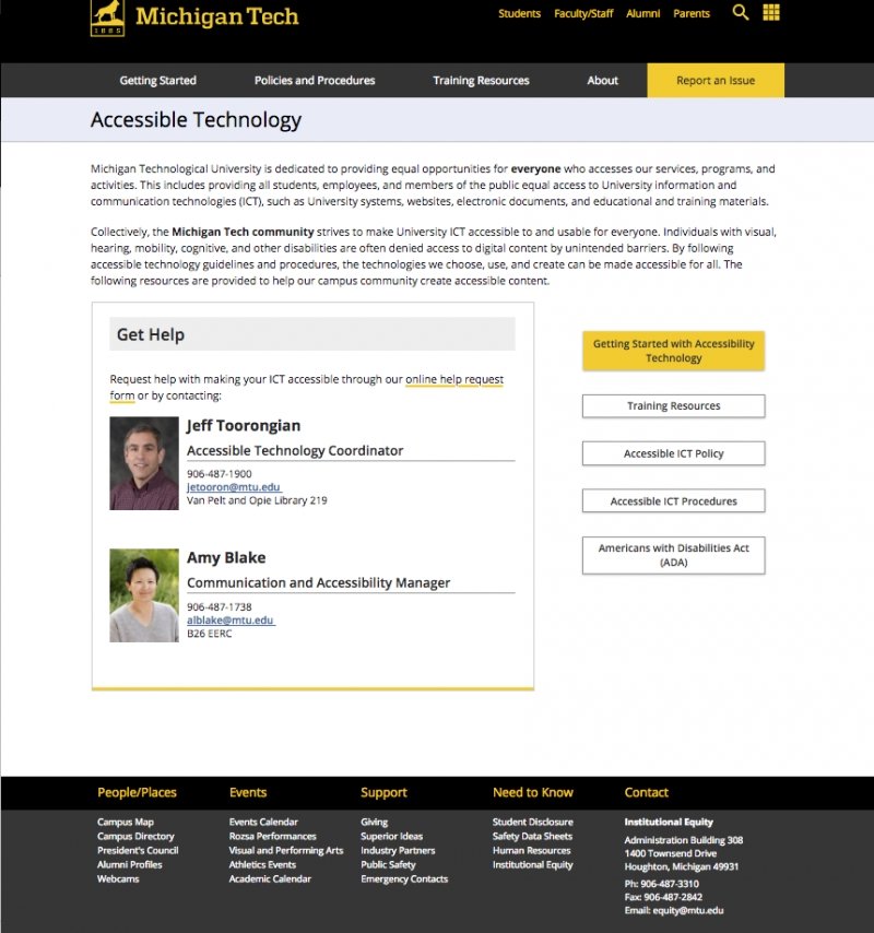 Screen shot of the Accessible Technology homepage.