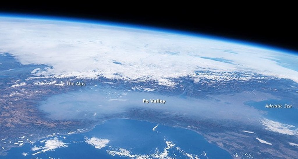 Lynn Mazzoleni studies the atmospheric particles in pollution, seen in this cloud hanging over Italy's Po Valley.