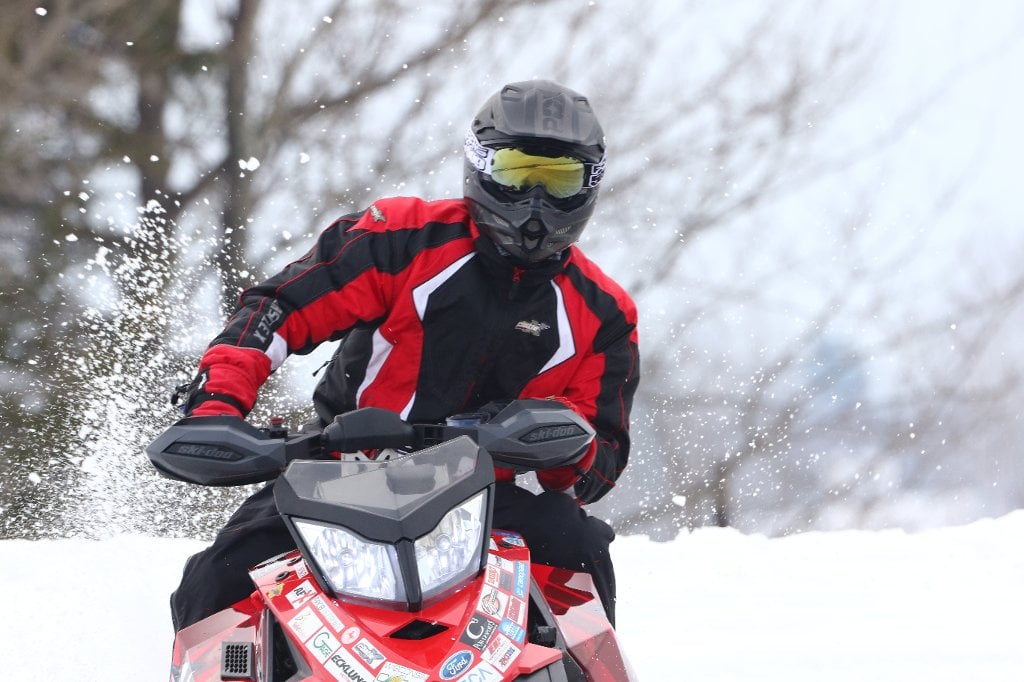 Students dealt with temperatures above 40 degrees Fahrenheit and rain during this year's Clean Snowmobile Challenge.