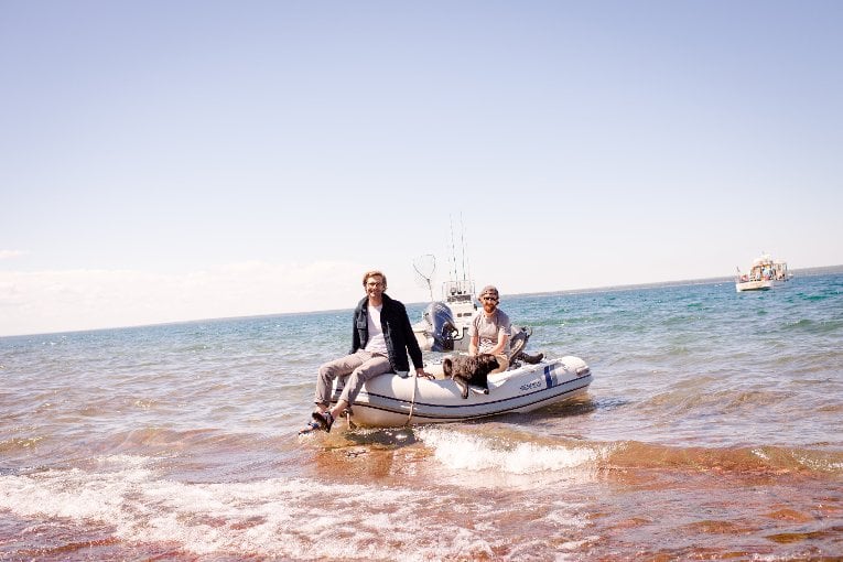 Rob Gorski, in blue sandals, and Andrew Ranville co-founded the Rabbit Island Artist Residency program in 2010 with a Kickstarter campaign.