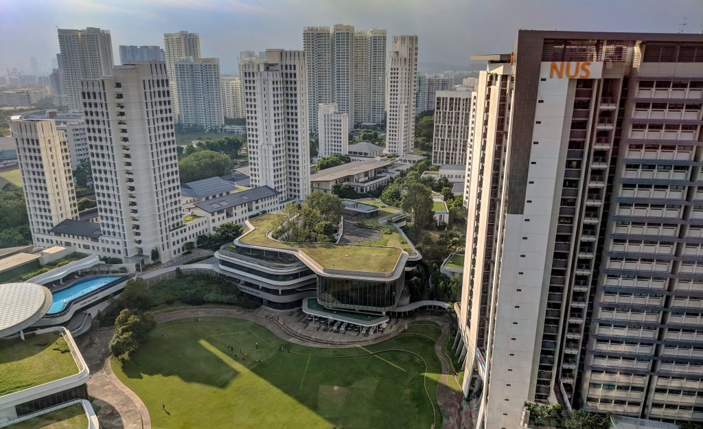 University Town, Singapore campus green and surrounding residential buildings.