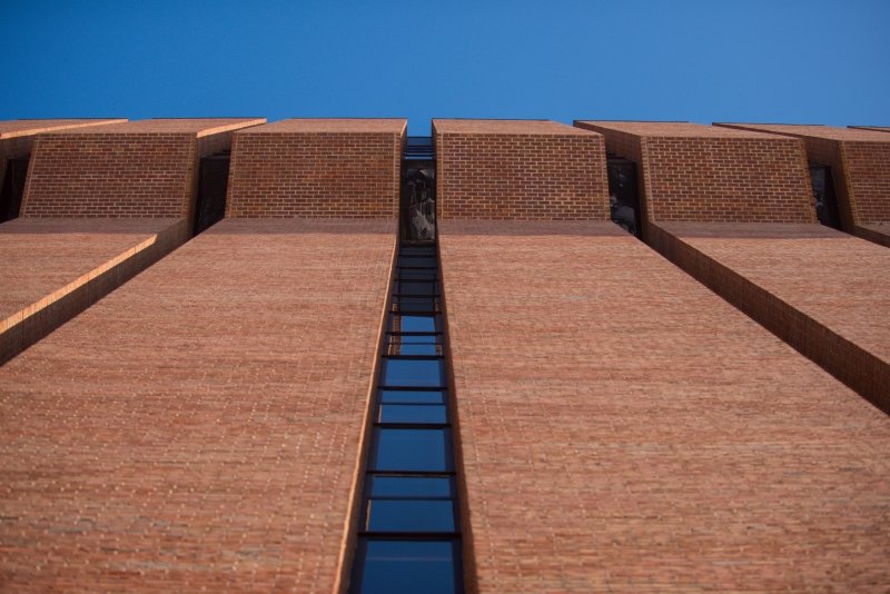 he top of the brick R. L. Smith Mechanical Engineering-Engineering Mechanics Building on the campus of Michigan Technological University.