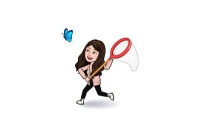 a young girl chasing a blue butterfly with a net bitmoji