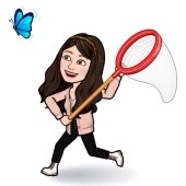 a young girl chasing a blue butterfly with a net bitmoji