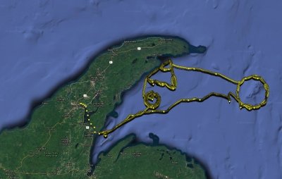 A map showing Camaro’s route through Lake Superior.