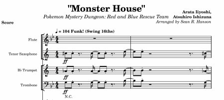 Part of a musical score of Monster House arranged by a Michigan Tech student