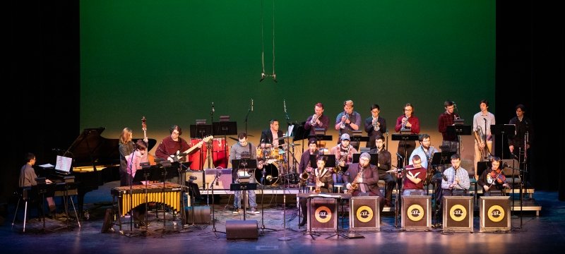 A video game music ensemble plays onstage at Michigan Tech's Rozsa Center for the Performing Arts.