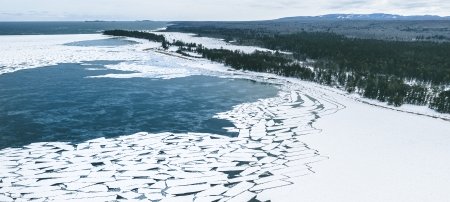 Ice breakup on Lake Superiorâ€™s Huron Bay, where teams from MIT and the GLRC recently conducted research on ice fracturing.