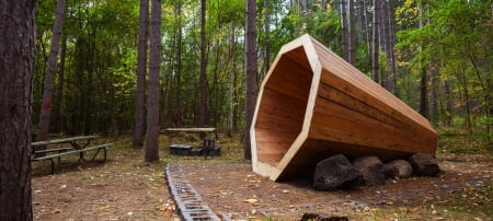 This nature megaphoneâ€“a new addition to the Tech Trailsâ€“offers visitors a quiet place to sit in contemplation and hear the subtle ambiance of nature.