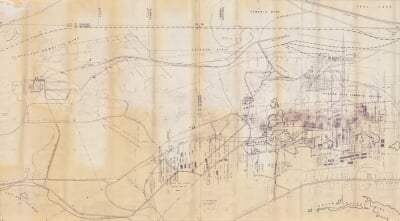 A historic survey map of the Mather B Mine.