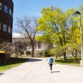 Student walking on campus