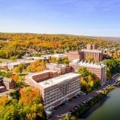 Aerial of campus looking west