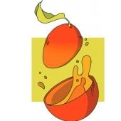 Graphic art of an open orange with liquid inside