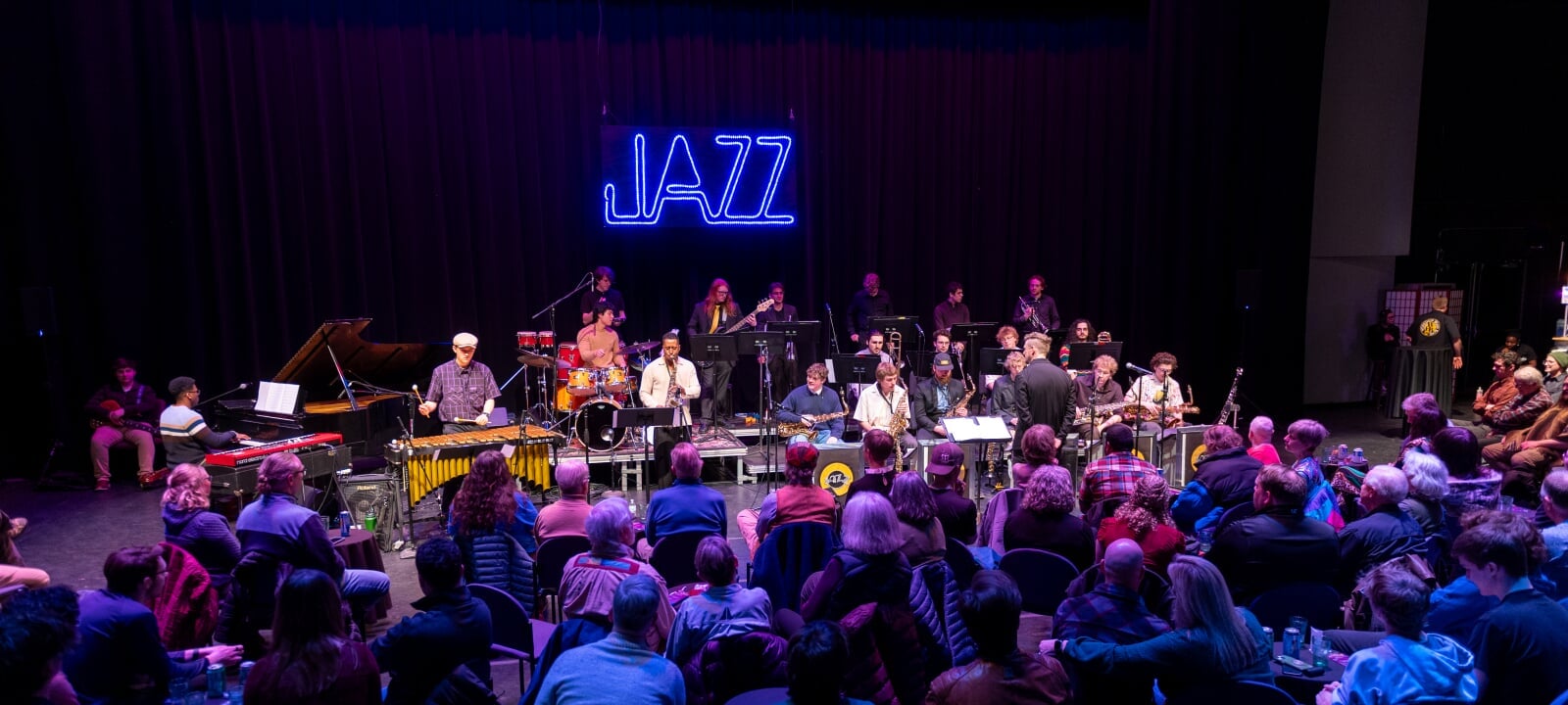 The Jazz Lab Band performs in front of a live audience.