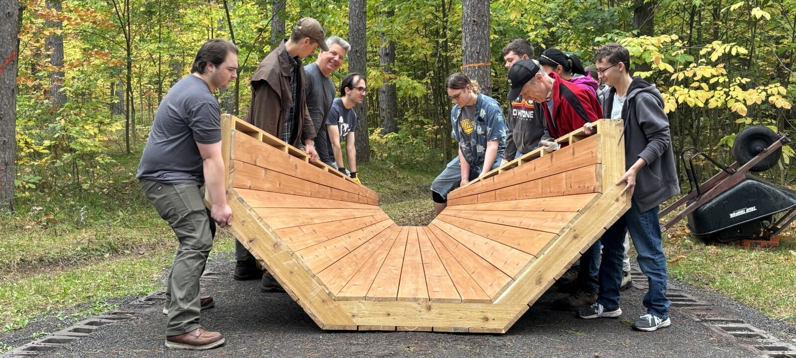 Students and volunteers install the Keweenaw Nature Megaphone
