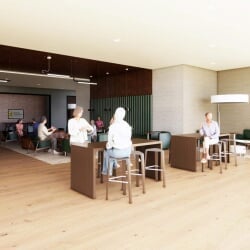 Preliminary conceptual rendering showing a study space.