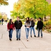 Students on campus walking